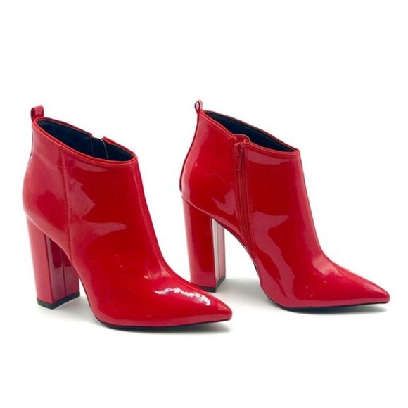 Shoes - Red Patent Ankle Booties